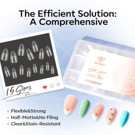Modelones Medium Almond Nail Tips, 360pcs Pre-etched Clear Fake Nails Press On Full Cover Half Matte Acrylic Gel Kit False Tips for Extension Salon DIY at Home 15 Sizes