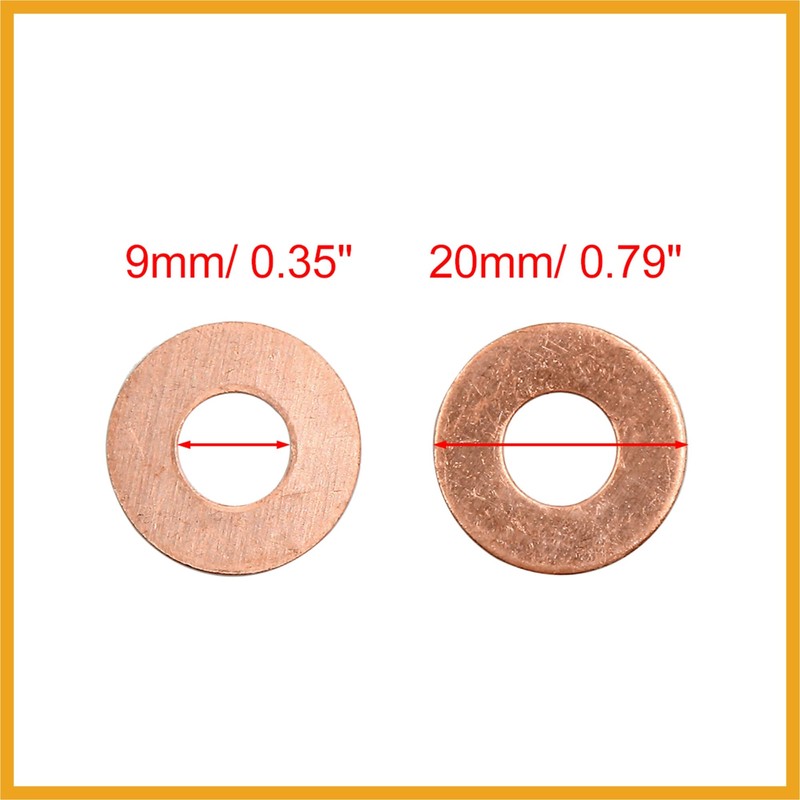Partuto 20 Pcs 9mm Inner Dia Copper Washers Flat Sealing