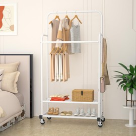 Zitrodge Double Rod Clothes Garment Rack, Heavy Duty Clothing Rolling Rack for Hanging Clothes, Portable Clothes Organizer for Bedroom, Living Room, Clothing Store, with 4 Hook