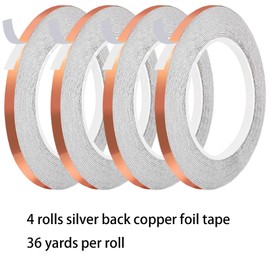 AONUOAO 3/16 Inch Silver Lined Copper Foil Tape for Stained Glass and Crafts, 4 Rolls 36 Yards Copper foil Tape for Soldering, Stained Glass Supplies
