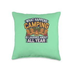 Camping Summer Vacation Fun Throw Pillow
