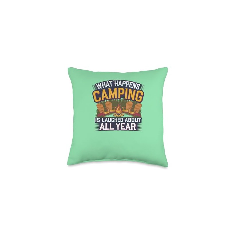 Camping Summer Vacation Fun Throw Pillow