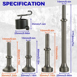 FLKQC 5 Pcs Smoothing Air Hammer Tool Kit, Smoothing Pneumatic Air Hammer Pneumatic Chisel Bits Tools Kit, Air Hammer Atachments Air Chisel Bits with Spring, Power Hammer Drills Tools