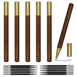 Maydahui 6PCS Wood Rollerball Gel Pen Rosewood Brass Pens Sandalwood Metal Pen With 10PCS Pen Refills Black Ink for School Signature Party Business