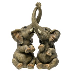 Thorne Antiques & Collectables Mr & Mrs Elephants - Loving Elephant Statue With Entwined Trunks (Silver)
