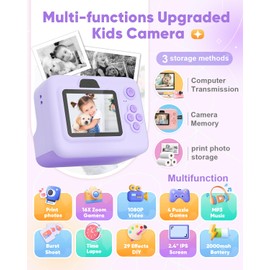 Manttely Kids Camera Instant Print, Christmas Birthday Gifts for Girls Boys Age 3-12, 2.4" Screen 1080P Digital Camera for kids,Portable Toy for 3 4 5 6 7 8 9 10 11 Year Old Girls Boys Toddlers Purple