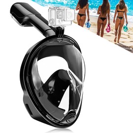 HINATAA Snorkel Mask, 180° Full Face Diving Mask, Free Breathing, Anti-Fog and Anti-Leak Technology with Adjustable Headbands for Adults, Teens, Kids (Black, S-M)
