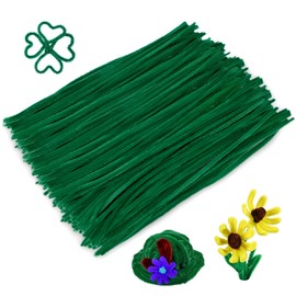 Caydo 300 Pieces Green Pipe Cleaners Craft Supplies Chenille Stems for DIY Craft Projects Christmas Decorations, 6mm x 12inch
