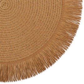 DII Woven Kitchen Collection Round Placemat Set, 15" Round, Natural Fringe, 6 Piece