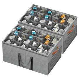 Aokeyee Shoe Organizer for Closet, 2 Pack Large Shoe Storage Box Fits up to 24-48 Pairs, Space Saving Foldable Shoes Organizer Bin w/Clear Cover and 4 Reinforced Handles, Grey