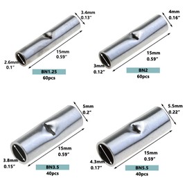 LUORNG 200PCS Tinned Copper BN Series Intermediate Butt Terminals Set Non Insulated Butt Connector Electrical Seamless Crimp Terminals Suitable for Machinery and Home Appliances Wiring Connection