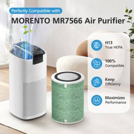 MR7566 Replacement Filter Compatible with MORENTO MR7566 Air Purifier for Home Large Room, 4-in-1 High-Efficiency H13 True HEPA MR7566-WF for Odor and Smoke, MR7566 Filter for MORENTO, 2 Pack
