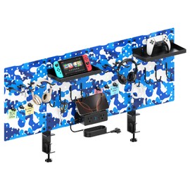 CCCEI Desk Organizer and Storage with Charging Station, Navy Blue Clamp on Table Pegboard, Gaming Standing Office Supplies Shelf Accessorie, Metal Peg Board Privacy Panels, Gifts for Men, 10FT.