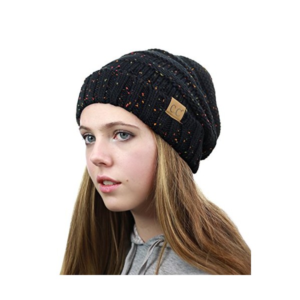 NYFASHION101 Oversized Baggy Slouchy Thick Winter Beanie Hat, Confetti Black