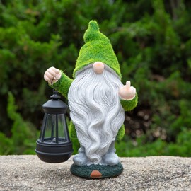 Flocked Garden Outdoor Gnome Statues Decor with Solar Lights ,Large Funny Gnome Garden Figurines for Outside Patio Yard Lawn House Farmhouse Sculptures Decorations Gifts