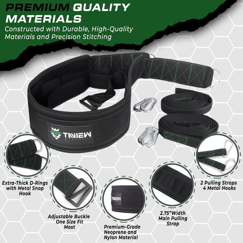 Sled Pulling Belt with Adjustable Closure, 2 Sled Pulling Straps