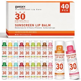SPF 30 Sunscreen Lip Balm 40 Pack, Clear No White Cast, 10 Flavors