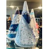 Handmade 3 VTG Fabric Patchwork Style Christmas Cone Trees Decorations,
