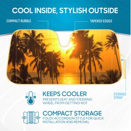 BDK Golden Sunset Palm Trees Front Windshield Sun Shade Accordion Folding Cute Car Window Shades for Truck & Car Sunshade Shield for Sun UV Rays - Visor Protector Keeps Vehicle Cool - 58 x 27 inches