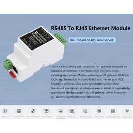 RS485 to RJ45 Ethernet Industrial Serial Server, TCP/IP to Serial, RS485 ETH Bi-Directional Data Transmission, Support Rail-Mount Modbus Gateway, 6~36V Power Supply, with Electrical Isolation