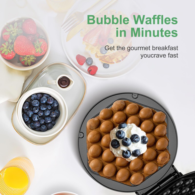 Bubble Waffle Maker, 1000W 7" Non-Stick Griddle, Hong Kong Egg
