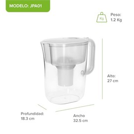 AVERA Jarra de agua con filtro de carbón activado con 4 etapas de filtrado,Capacidad de 3.5 Litros o hasta 10 vasos de agua, Ideal para guardar en refrigerador, Agua pura | JPA01