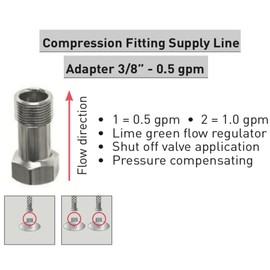 Neoperl Compression 3/8"" Supply Line Adapter Flow Controller PCA Low Flow Inline Fitting Faucet Regulator for 1 or 2 inlet connections 30 0900 5 (Lime 0.5 gpm)