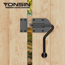 YONSIN Slide Bolt Gate Latch with Hook Heavy Duty, Sliding Bolt Door Fence Lock Latch Hardware, Black Ergonomic-Design Gate Latch for Wooden Fence, Shed Door, Barn Door