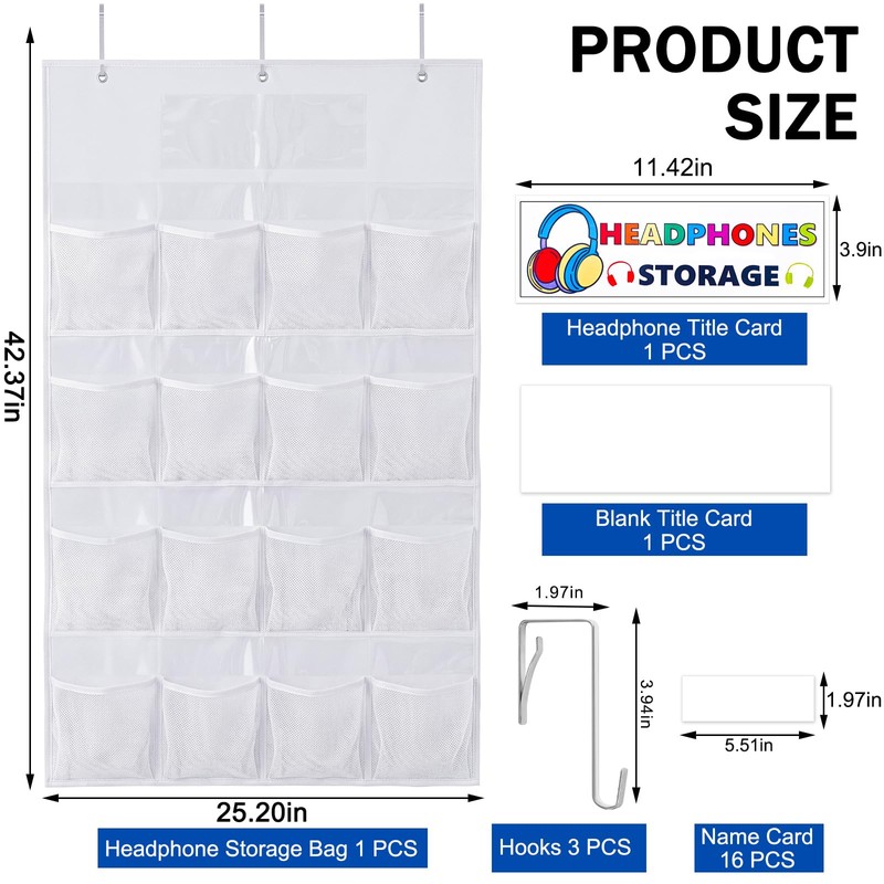 AmazingSpark 1 Pcs 16 Pockets Classroom Headphone Storage Thickened Non-Woven