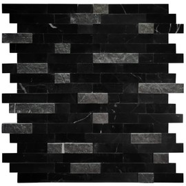 SUNWINGS Peel and Stick Mosaic Natural 3D Stone Self Adhesive Tiles, 12" x 11" 5-Sheet Stick on Backsplash for Kitchen Bathroom Fireplace Vanity, Mixed Black