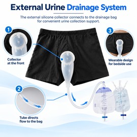 Male External Urine Collector for Bedside & Travel Use – Reusable Silicone Set with 2 Drainage Bags