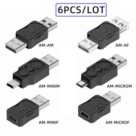 chenyang - Paquete de 6 adaptadores USB 2.0, USB 2.0 macho a mini/micro USB macho/hembra