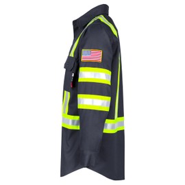 BOCOMAL FR Shirts High Visibility Button Down 7.5oz ANSI/ISEA Type O Class1 Flame Resistant Hi Vis Refective Safety Jacket