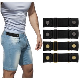 BELTROAD No Buckle Belts for Men Women Side Belt without Buckle Elastic Stretch Adjustable Belt Invisible for 1.5 Inch Loops Jeans Pants Shorts Dresses （4 Pack
