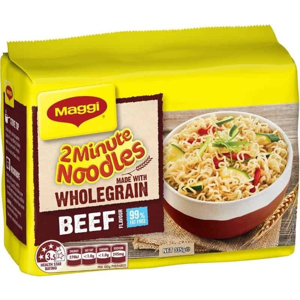 Maggi 2 Minute Wholegrain Beef Flavour Instant Noodles 5 Pack