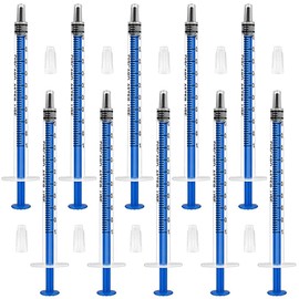 Pack of 10 1 ml syringes disposable oil dosing syringe (without needles) with caps, plastic syringe, individually packed disposable syringes (not medical use)