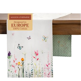 Maison d' Hermine Tablerunner 14.50"x108" 100% Cotton Decorative Runners, Kitchen, Party, Wedding, Restaurant & Camping, Botanical Fresh (Double Layer) - Spring/Summer