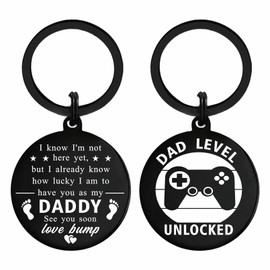 New Dad Gifts for Men - Pregnancy Gifts for Expecting Dad - Dad Level Unlocked Keychain with Baby Footprint - First Time Dad Gifts