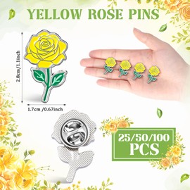 Tondiamo 25 Pcs Yellow Rose Pins Bulk Flower Enamel Metal Lapel Pin Brooch Badge Floral Lovers Gifts for Men Women Clothes Bags Hats