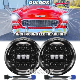 QULOOX pair 7" Inch Round LED Headlights Hi/LO Sealed Beam For Chevy Bel Air 1955-1957