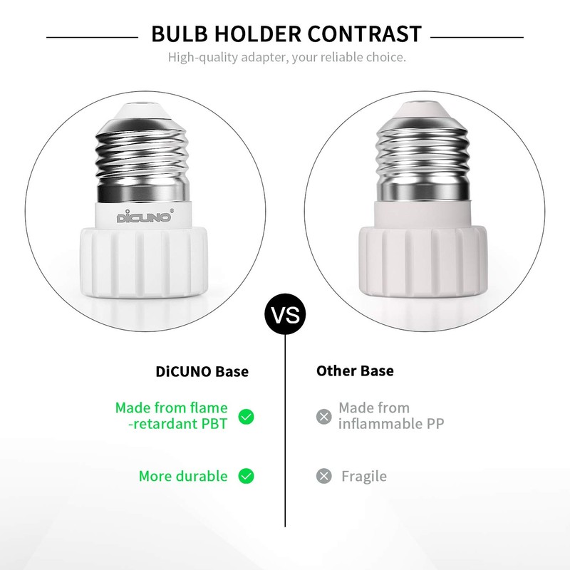 DiCUNO E26 to GU10 Adapter 160℃ Heat Resistant Maximum Wattage