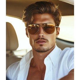 Cyxus Aviator Sunglasses for Men Polarized UV400 Protection Military Pilot Sunglasses Trendy for Driving Hiking