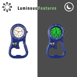 JewelryWe Men Women Clip-on Quarzt Watch Backpack Fob Belt Watch Glow in The Dark Pocket Watch for Rock Climbing Doctors Nurses Outdoor Activities Xmas Christmas