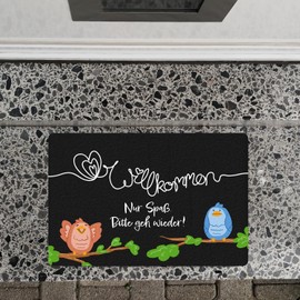 Welcome Just Fun, Please Go Again Doormat in 40 x 60 cm without Border with Funny Birds Comic Fun Visitors Send Away Teasing Fun and Cheeky Doormat in 40 x 60 cm without