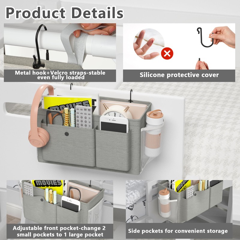 Edudif Bedside Caddy Bedside Organizer with Fixed Straps & Water