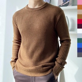 Men's Round Neck Waffle Knit Sweater Men's Round Neck Waffle Knit Red/Free (up to 100)