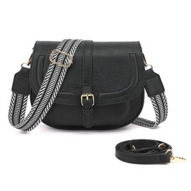 SIVENKE Women's Small PU Leather Shoulder Bag Retro Crossbody Bag Messenger Satchel Handbag Bag with 2 Wide Shoulder Straps, black