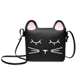 Cute Little Girls' Shoulder Bag Handbag Purse, Princess Mini Bags, Cat Cross Body Messenger Bag (black)