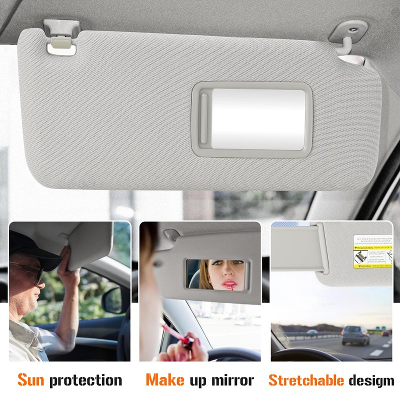 Right Passenger Side Sun Visor for 2010-2023 Toyota 4Runner Grey