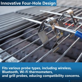 Temp Probe Clip 6 Pack - Four Holes Grill Temperature Probe Holder Clips for All Universal Probe, Work for Wireless Thermometer, Bluetooth, Grill Thermometer for Outside Grill